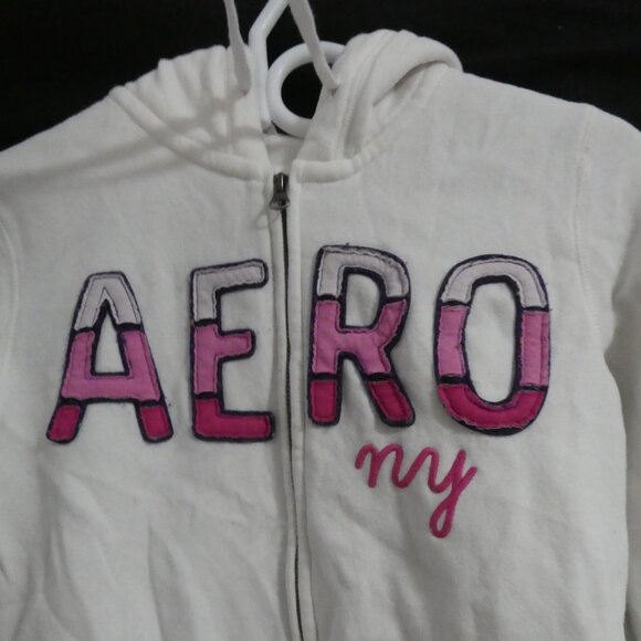 AEROPOSTALE | small | White Zip-Up Hooded Sweatshirt | Bold Aero NY Print Front - Picture 6 of 15